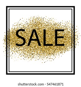 Elegant Sale with gold glitter in black frame on white background. Vector illustration. EPS 10