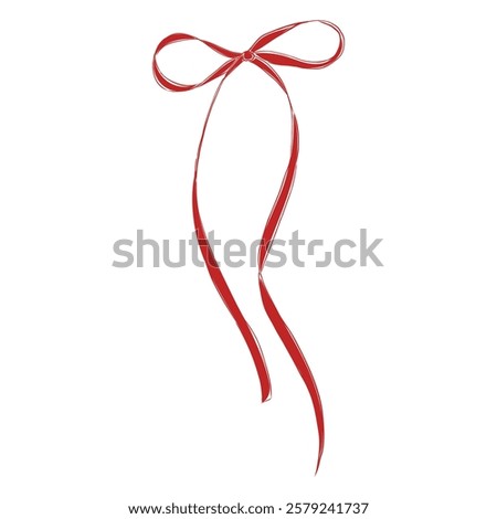 Elegant Satin Bow with Long Thin Ribbons – Hand-Drawn Minimalist Vector Illustration of a Delicate Flowing Ribbon in an Ornate Linear Style