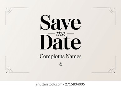 Elegant speichern Sie die Datumskarte mit Save the Date und 'Compliments Names Text, perfekt für Hochzeitsankündigungen.