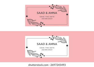 Elegante Salve o design do cartão de data para convites de casamento com bordas florais minimalistas e tipografia romântica