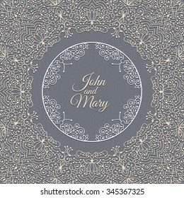 Elegant Save the Date card design. Vintage floral invitation card template. Luxury swirl mandala greeting card.