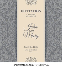 Elegant Save the Date card design. Vintage floral invitation card template. Luxury swirl mandala greeting card.