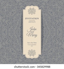 Elegant Save the Date card design. Vintage floral invitation card template. Luxury swirl mandala greeting card.