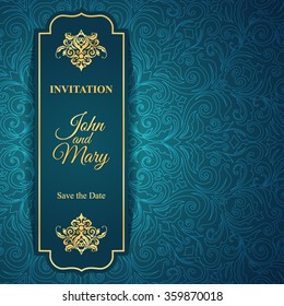 Elegante Guardar El Diseño De La Tarjeta De Fecha. Plantilla de tarjeta de invitación floral vintage. Tarjeta de felicitación de lujo para remolinos.