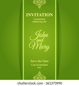 Elegant Save The Date card design. Vintage floral invitation card template. Luxury swirl greeting card.