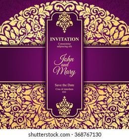 Elegant Save The Date card design. Vintage floral invitation card template. Luxury swirl greeting card.