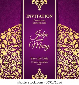 Elegant Save The Date card design. Vintage floral invitation card template. Luxury swirl greeting card.