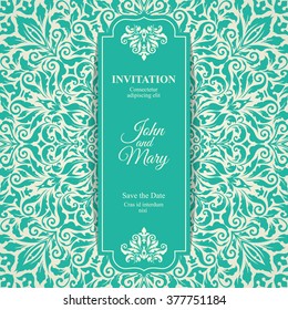 Elegant Save The Date card design. Vintage floral invitation card template. Luxury swirl greeting card.