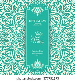 Elegant Save The Date card design. Vintage floral invitation card template. Luxury swirl greeting card.
