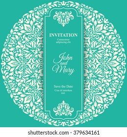 Elegant Save The Date card design. Vintage floral invitation card template. Luxury swirl greeting card.