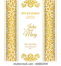 Elegant Save The Date card design. Vintage floral invitation card template. Luxury swirl mandala greeting card.