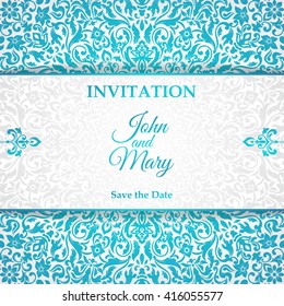 Elegant Save The Date card design. Vintage floral invitation card template. Luxury swirl mandala greeting card.