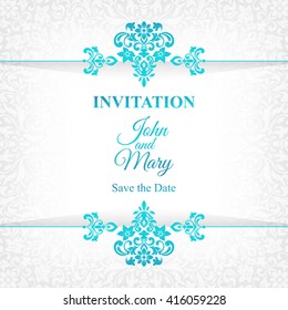 Elegant Save The Date card design. Vintage floral invitation card template. Luxury swirl mandala greeting card.