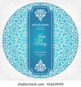 Elegant Save The Date card design. Vintage floral invitation card template. Luxury swirl mandala greeting card.