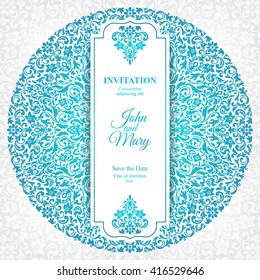 Elegant Save The Date card design. Vintage floral invitation card template. Luxury swirl mandala greeting card.