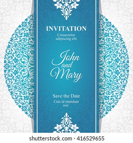 Elegant Save The Date card design. Vintage floral invitation card template. Luxury swirl mandala greeting card.