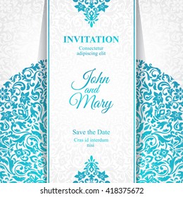 Elegant Save The Date card design. Vintage floral invitation card template. Luxury swirl mandala greeting card.