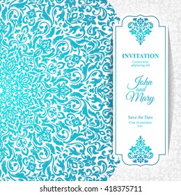 Elegant Save The Date card design. Vintage floral invitation card template. Luxury swirl mandala greeting card.