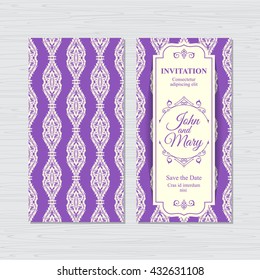 Elegant Save The Date card design. Vintage ornamental invitation card template. Vector illustration.