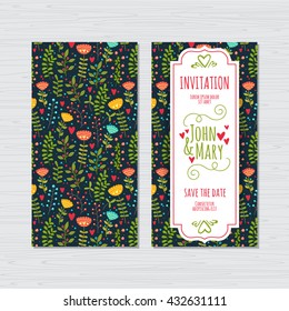 Elegant Save The Date card design. Vintage floral invitation card template. Vector illustration.