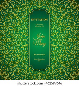 Elegant Save The Date card design. Vintage floral invitation card template. Luxury swirl mandala greeting card.