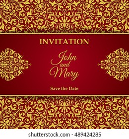 Elegant Save The Date card design. Vintage floral invitation card template. Luxury swirl mandala greeting card.
