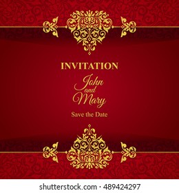 Elegant Save The Date card design. Vintage floral invitation card template. Luxury swirl mandala greeting card.