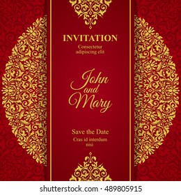Elegant Save The Date card design. Vintage floral invitation card template. Luxury swirl mandala greeting card.