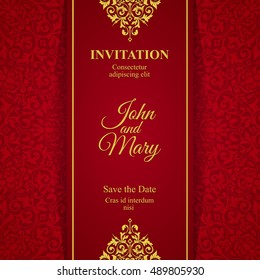Elegant Save The Date card design. Vintage floral invitation card template. Luxury swirl mandala greeting card.
