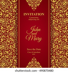 Elegant Save The Date card design. Vintage floral invitation card template. Luxury swirl mandala greeting card.