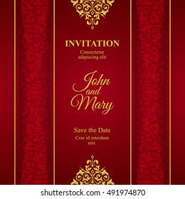 Elegant Save The Date card design. Vintage floral invitation card template. Luxury swirl mandala greeting card.