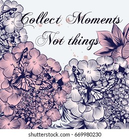 Elegant save the date card or wedding invitation with hand drawn flowers