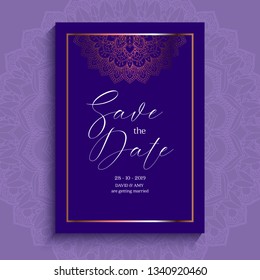 Elegant Save the Date invitation background with decorative mandala design