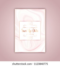 Elegant save the date invitation with a pink marble texture