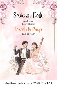 Elegant Save the Date Wedding Invitation PSD  Floral,  Editable Template