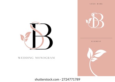 Logotipo elegante do monograma do casamento SB com botânico