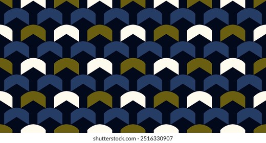 Elegant scales pattern colorful line shapes motif seamless classic blue background. Modern Japanese style fabric design textile swatch allover print block. Simple sophisticated geometric arrangement.