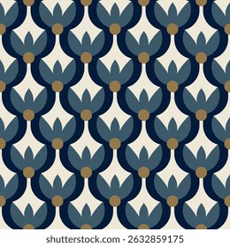 Elegant scallop pattern small light flowers motif seamless classic blue floral background. Modern Japanese style fabric design textile swatch ladies dress allover print block. High resolution image.