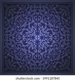 Elegant scarf with an openwork print in blue tones.