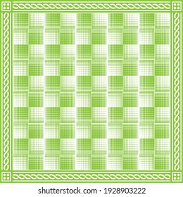 Elegant scarf pattern design. Geometric ornament with frame, border. Bandanna, shawl, scarf, tablecloth design for textile fabric print
