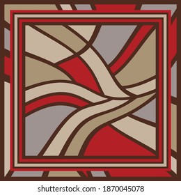 Elegant scarf pattern design on red. Geometric ornament with frame, border. Bandanna, shawl, scarf, tablecloth design for textile fabric print