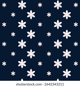 Elegant Scattered Light Pink Floral Pattern on Deep Blue Canvas