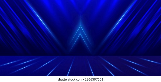 Elegant scence lighting dark blue glowing with lighting effect sparkle on dark blue background. Template technology futuristic premium award design. Vector illustration
