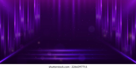 Elegante escena iluminando violeta con efecto de iluminación brillante en fondo morado oscuro. Diseño de premio de plantilla premium. Ilustración del vector