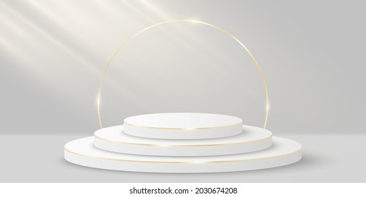 Escena elegante con efecto ligero para mostrar su producto. Cilindro 3d sobre fondo blanco. Lujosa plataforma o vip podio mínimo. Camioneta para la presentación de la moda. Ilustración del vector