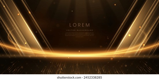 Elegant scene luxury golden lighting effect glowing on dark brown background and sparkle. Template premium award ceremony design. Vector illustration