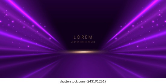 Escena elegante púrpura brillante efecto de iluminación de movimiento destello sobre fondo púrpura oscuro. Diseño de lujo. Ilustración de vector