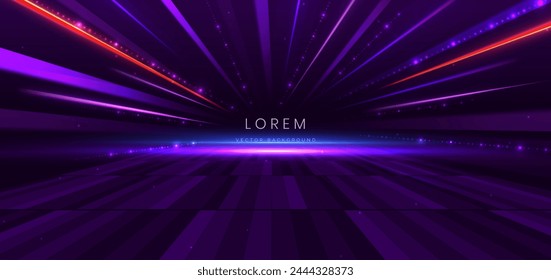 Elegant scene purple glowing motion lighting effect sparkle on dark purple background. Vector illustration