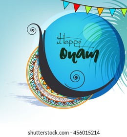 Elegant Scene of Snake Boat at river on decorative background for South Indian Festival Onam. 
