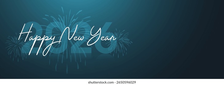 Elegant Script 2026 New Year Greeting Banner on Blue Gradient Background